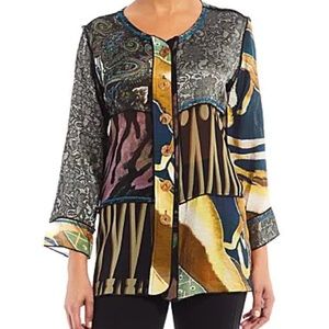 NWOT John Mark Taos Mixed Media Button Down Tunic, Size Large